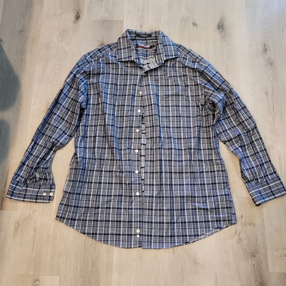 Kirkland Plaid Button Down Dress Shirt Sz xl